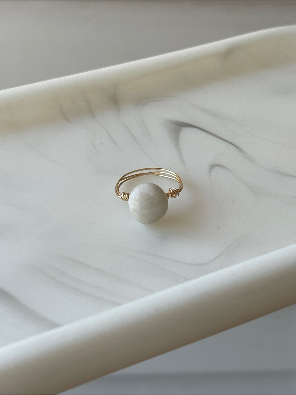 Gold Wire Wrapped White Shell Ring, Size 6